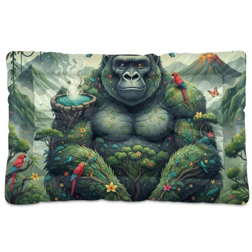 GuoChe Gorilla Mountain Jungle Collage waschbares Hunde- und Katzenbett, rutschfest, weich, bequem, für mittelgroße und große Hunde, 91,4 x 61 cm von GuoChe