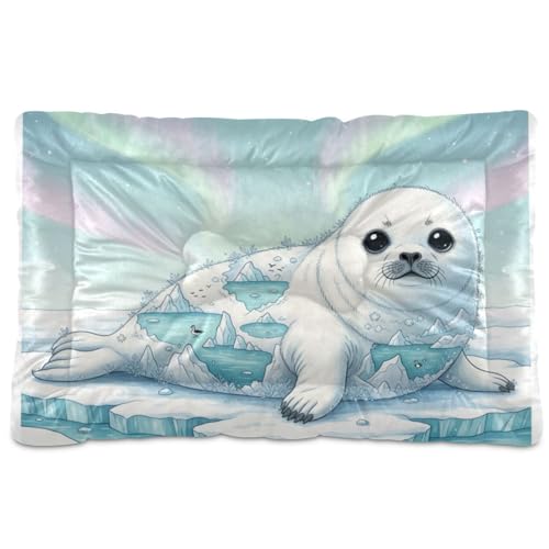 GuoChe Harp Seal Arctic Ice Floe Collage, waschbare Hundebox-Matte, weich, rutschfest, für große, mittelgroße und kleine Hunde, 91,4 x 61 cm von GuoChe