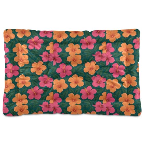 GuoChe Haustierbett mit Hibiskus-Muster, waschbar, weich, rutschfest, für große, mittelgroße und kleine Hunde, 91,4 x 61 cm von GuoChe