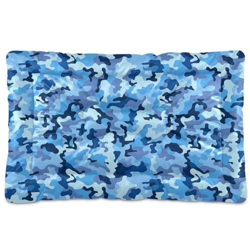 GuoChe Hunde-Schlafmatratze, waschbar, weich, bequem, rutschfeste Unterseite, für mittelgroße und große Hunde, 91,4 x 61 cm, Camouflage-Blau von GuoChe