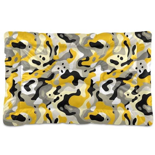 GuoChe Hunde- und Katzenbett, waschbar, weich, bequem, rutschfeste Unterseite, für mittelgroße und große Hunde, 91,4 x 61 cm, Camouflage-Gelb von GuoChe
