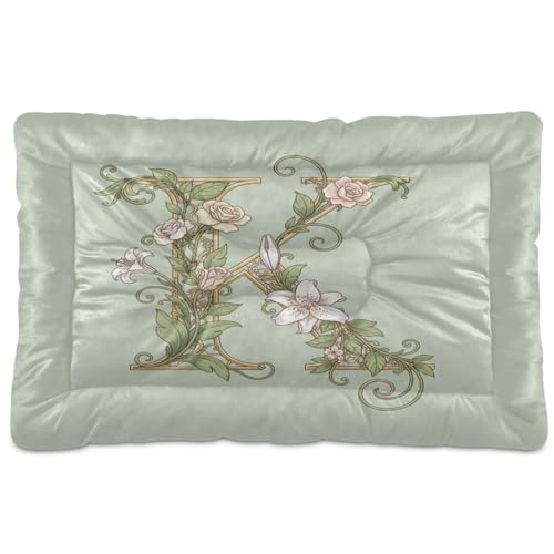 GuoChe Hundehütte mit grünem Blumenmotiv und Buchstabe K, waschbar, weich, bequem, rutschfeste Unterseite, für große, mittelgroße und kleine Hunde, 91,4 x 61 cm GuoChe Hundehütte mit grünem Blumenmotiv und Buchstabe K, waschbar, weich, bequem, rutschfeste Unterseite, für große, mittelgroße und kleine Hunde, 91,4 x 61 cm von GuoChe