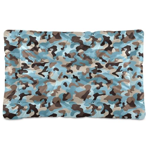 GuoChe Hundehüttenkissen, waschbar, weich, rutschfest, für große, mittelgroße und kleine Hunde, 91,4 x 61 cm, Camouflage-Blau von GuoChe