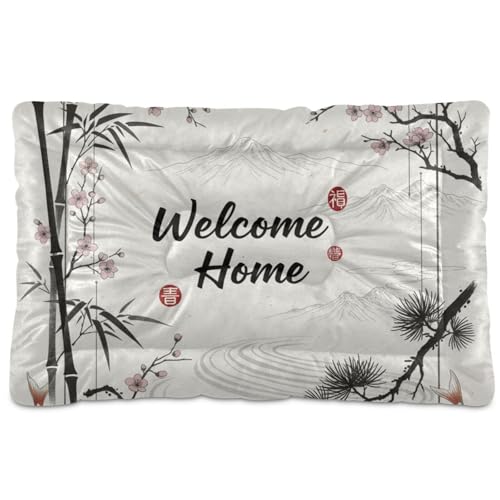GuoChe Japanese Welcome Home Hundehütte, waschbar, weich, bequem, rutschfeste Unterseite, für mittelgroße und große Hunde, 91,4 x 61 cm von GuoChe