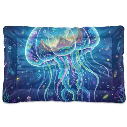 GuoChe Jellyfish Biolumineszenz-Collage, waschbar, Haustier-Schlafmatte, rutschfest, weich, bequem, für große, mittelgroße und kleine Hunde, 91,4 x 61 cm von GuoChe