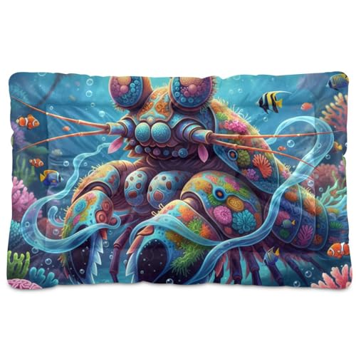 GuoChe Mantis Shrimp Korallenriff-Collage, waschbar, Haustier-Schlafmatte, rutschfest, weich, bequem, für mittelgroße und große Hunde, 91,4 x 61 cm von GuoChe