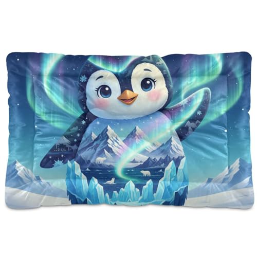 GuoChe Penguin Arctic Collage Hundebox-Matte, waschbar, weich, bequem, rutschfeste Unterseite, für große, mittelgroße und kleine Hunde, 91,4 x 61 cm von GuoChe