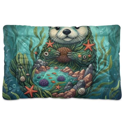 GuoChe Sea Otter Kelp Safari-Collage, waschbar, Haustierbett, weiche, bequeme, rutschfeste Unterseite, für mittelgroße und große Hunde, 91,4 x 61 cm von GuoChe