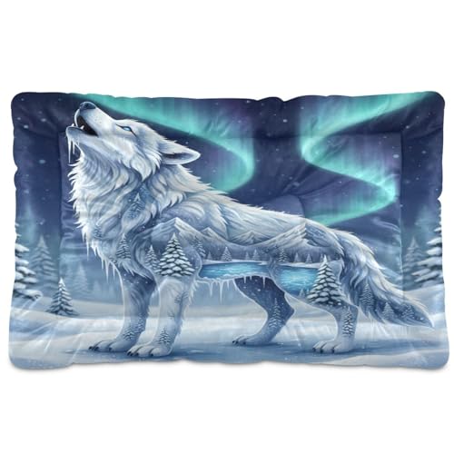 GuoChe Wolf Winter-Safari-Collage, waschbare Hundebox-Matte, weich, bequem, rutschfeste Unterseite, für große, mittelgroße und kleine Hunde, 91,4 x 61 cm von GuoChe
