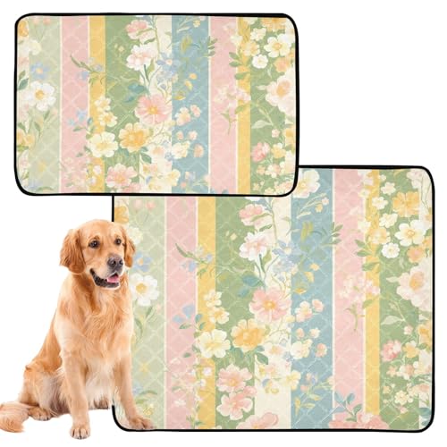 Haustiermatte für Hunde, schmutzige Füße, waschbar, rutschfest, für den Innenbereich, 50,8 x 61 cm, grünes Streifenmuster mit Blumen, 3 Stück Haustiermatte für Hunde, schmutzige Füße, waschbar, rutschfest, für den Innenbereich, 50,8 x 61 cm, grünes Streifenmuster mit Blumen, 3 Stück von GuoChe