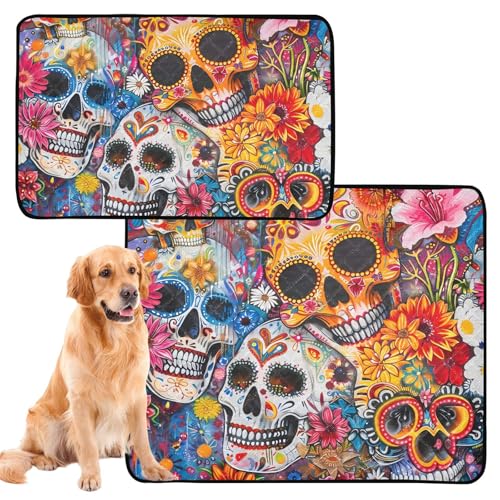 Hunde-Uriniermatten, groß, waschbar, rutschfest, für Auto und Flugzeug, 50,8 x 61 cm, Tag der Toten, Zuckerschädel, Blumen-Kunstdruck, 3 Stück von GuoChe