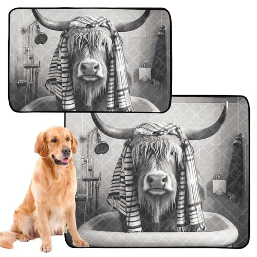 Hunde-Urinierteppich, wiederverwendbar, rutschfest, für Haustierbett, 61 x 91,4 cm + 91,4 x 106,7 cm, Hochlandkuh, künstlerisch, Schwarz, Weiß, Grau, 2 Stück Hunde-Urinierteppich, wiederverwendbar, rutschfest, für Haustierbett, 61 x 91,4 cm + 91,4 x 106,7 cm, Hochlandkuh, künstlerisch, Schwarz, Weiß, Grau, 2 Stück von GuoChe