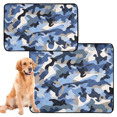 Hundedecke, Urinierdecke, waschbar, rutschfest, Bodenmatte für Rasen, 61 x 91,4 cm + 91,4 x 106,7 cm, Camouflage-Blau, 2 Stück von GuoChe