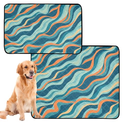 Hundedecke, Urinierschutz, waschbar, rutschfest, für Sofa, 61 x 91,4 cm + 91,4 x 106,7 cm, Cyan-Orange, Wellenfarbe, Blockdruck, 2 Stück Hundedecke, Urinierschutz, waschbar, rutschfest, für Sofa, 61 x 91,4 cm + 91,4 x 106,7 cm, Cyan-Orange, Wellenfarbe, Blockdruck, 2 Stück von GuoChe
