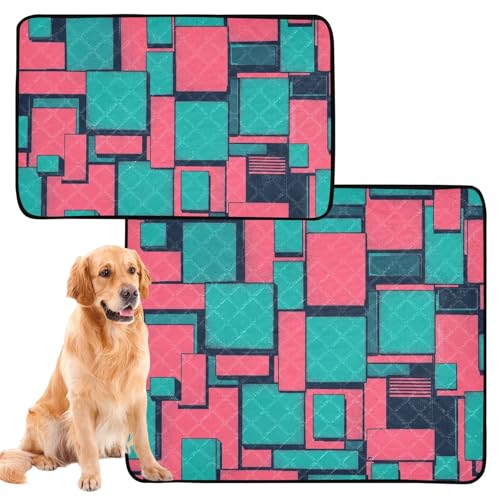 Hundematte, Urinierschutz, wiederverwendbar, rutschfeste Bodenmatte für den Innenbereich, 61 x 91,4 cm + 91,4 x 106,7 cm, unregelmäßige quadratische Farbe, Blockmuster, 2 Stück Hundematte, Urinierschutz, wiederverwendbar, rutschfeste Bodenmatte für den Innenbereich, 61 x 91,4 cm + 91,4 x 106,7 cm, unregelmäßige quadratische Farbe, Blockmuster, 2 Stück von GuoChe
