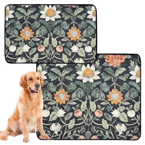 Hundematte, waschbar, rutschfest, 61 x 91,4 cm + 91,4 x 106,7 cm, Vintage-Blumenmuster, dunkler Hintergrund, 2 Stück von GuoChe