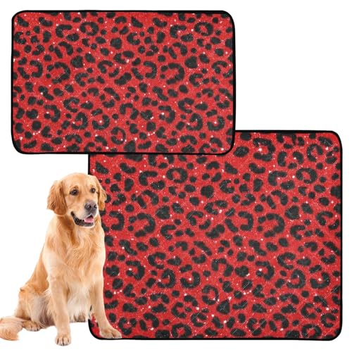 Hundematte, waschbar, rutschfest, für Reisen, 61 x 91,4 cm + 91,4 x 106,7 cm, Leopardenmuster, Rot, 2 Stück Hundematte, waschbar, rutschfest, für Reisen, 61 x 91,4 cm + 91,4 x 106,7 cm, Leopardenmuster, Rot, 2 Stück von GuoChe