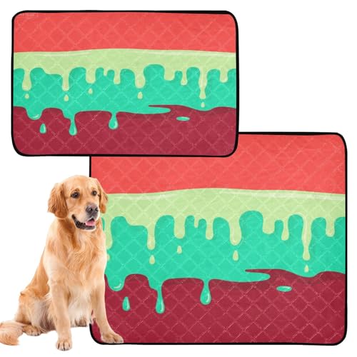 Hundematte, waschbar, rutschfest, für Reisen, 61 x 91,4 cm + 91,4 x 106,7 cm, mehrfarbiges Tropf-Design auf rotem Hintergrund, 2 Stück Hundematte, waschbar, rutschfest, für Reisen, 61 x 91,4 cm + 91,4 x 106,7 cm, mehrfarbiges Tropf-Design auf rotem Hintergrund, 2 Stück von GuoChe