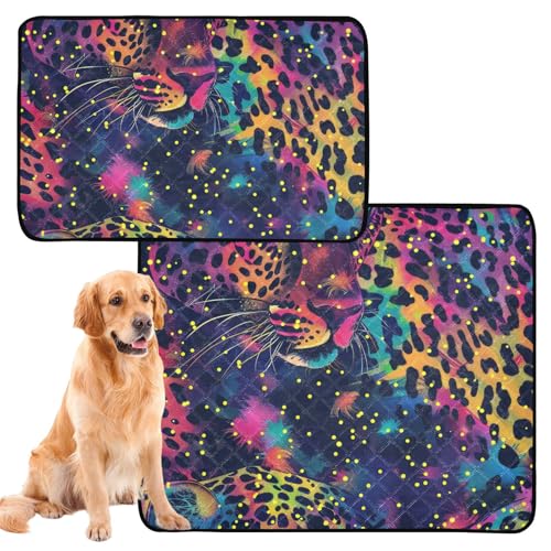 Hundematte, waschbar, wasserdicht, rutschfest, Bodenmatte für Flugzeugkäfige, 61 x 91,4 cm + 91,4 x 106,7 cm, Regenbogen-Glitzer, Leopardenmuster, 2 Stück Hundematte, waschbar, wasserdicht, rutschfest, Bodenmatte für Flugzeugkäfige, 61 x 91,4 cm + 91,4 x 106,7 cm, Regenbogen-Glitzer, Leopardenmuster, 2 Stück von GuoChe