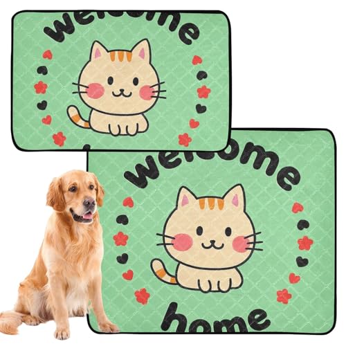 Hundematte für Hunde, schmutzige Füße, waschbar, rutschfest, 61 x 91,4 cm + 91,4 x 106,7 cm, Cartoon-Katze, 2 Stück Hundematte für Hunde, schmutzige Füße, waschbar, rutschfest, 61 x 91,4 cm + 91,4 x 106,7 cm, Cartoon-Katze, 2 Stück von GuoChe