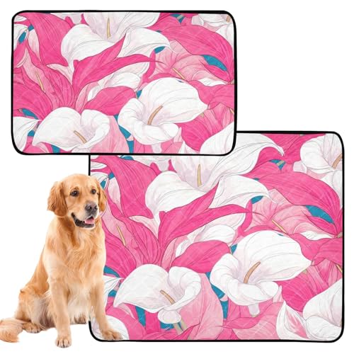 Hundematte für Hunde, waschbar, rutschfest, 61 x 91,4 cm + 91,4 x 106,7 cm, Rosa und Weiß, Calla-Lilien-Muster, 2 Stück Hundematte für Hunde, waschbar, rutschfest, 61 x 91,4 cm + 91,4 x 106,7 cm, Rosa und Weiß, Calla-Lilien-Muster, 2 Stück von GuoChe