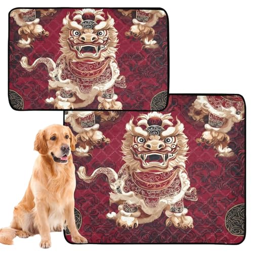 Hundematte für Hunde, waschbar, rutschfest, 61 x 91,4 cm + 91,4 x 106,7 cm, traditionelle Löwen-Tanzkunst, 2 Stück Hundematte für Hunde, waschbar, rutschfest, 61 x 91,4 cm + 91,4 x 106,7 cm, traditionelle Löwen-Tanzkunst, 2 Stück von GuoChe