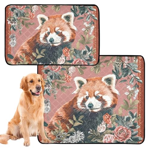 Hundematte für Hunde, waschbar, rutschfest, für Strand, 61 x 91,4 cm + 91,4 x 106,7 cm, Motiv: roter Panda-Blumenschal, 2 Stück von GuoChe