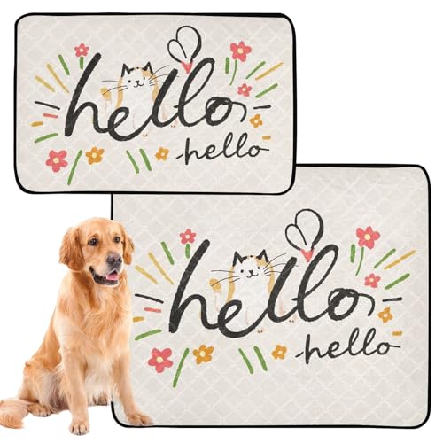 Hundematte für Hunde, waschbar, rutschfeste Matte für Auto und Flugzeug, 61 x 91,4 cm + 91,4 x 106,7 cm, Hello with Cat and Flowers, 2 Stück Hundematte für Hunde, waschbar, rutschfeste Matte für Auto und Flugzeug, 61 x 91,4 cm + 91,4 x 106,7 cm, Hello with Cat and Flowers, 2 Stück von GuoChe