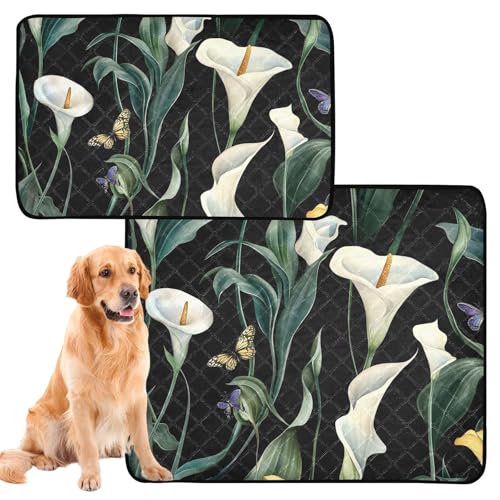 Hundematte für Hunde, wiederverwendbar, rutschfeste Bodenmatte für Autositz, 61 x 91,4 cm + 91,4 x 106,7 cm, weiße Calla-Lilien mit Grün, 2 Stück Hundematte für Hunde, wiederverwendbar, rutschfeste Bodenmatte für Autositz, 61 x 91,4 cm + 91,4 x 106,7 cm, weiße Calla-Lilien mit Grün, 2 Stück von GuoChe