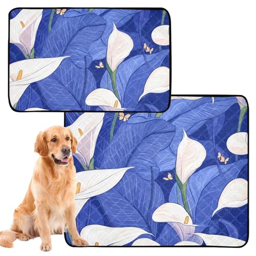 Hundematte für den Boden, rutschfeste Bodenmatte für Auto, 61 x 91,4 cm + 91,4 x 106,7 cm, blaue Calla-Lilien auf dunklem Hintergrund, 2 Stück Hundematte für den Boden, rutschfeste Bodenmatte für Auto, 61 x 91,4 cm + 91,4 x 106,7 cm, blaue Calla-Lilien auf dunklem Hintergrund, 2 Stück von GuoChe