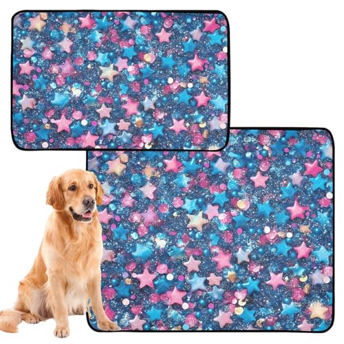 Hundematten für den Innenbereich, waschbar, rutschfest, Bodenmatte für Flugzeugkäfige, 61 x 91,4 cm + 91,4 x 106,7 cm, glitzernde Sterne auf Blau, 2 Stück Hundematten für den Innenbereich, waschbar, rutschfest, Bodenmatte für Flugzeugkäfige, 61 x 91,4 cm + 91,4 x 106,7 cm, glitzernde Sterne auf Blau, 2 Stück von GuoChe