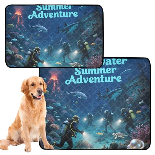 Hundematten für den Innenbereich, waschbar, rutschfest, für Sofa, 61 x 91,4 cm + 91,4 x 106,7 cm, Unterwasser-Abenteuer-Muster, 2 Stück Hundematten für den Innenbereich, waschbar, rutschfest, für Sofa, 61 x 91,4 cm + 91,4 x 106,7 cm, Unterwasser-Abenteuer-Muster, 2 Stück von GuoChe
