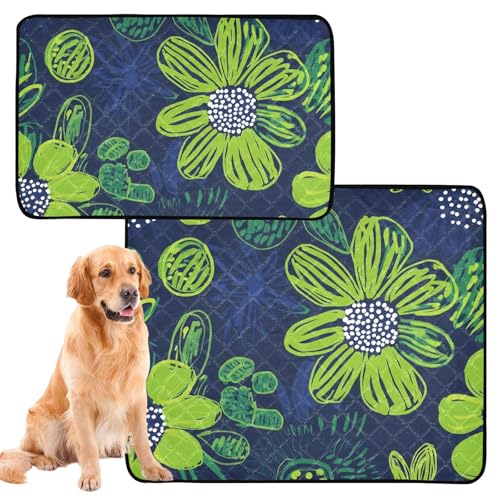 Hundeunterlage, waschbar, wasserdicht, rutschfest, für Boden, 61 x 91,4 cm + 91,4 x 106,7 cm, Blumenmuster, Grün, Blau, 2 Stück von GuoChe