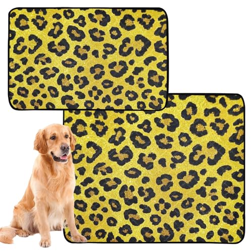 Katzen-Haustiermatte, Schlammmatten für Hunde, groß, waschbar, rutschfest, für den Innenbereich, 50,8 x 61 cm, glitzernder Leopardenmuster, Gelb, 3 Stück Katzen-Haustiermatte, Schlammmatten für Hunde, groß, waschbar, rutschfest, für den Innenbereich, 50,8 x 61 cm, glitzernder Leopardenmuster, Gelb, 3 Stück von GuoChe