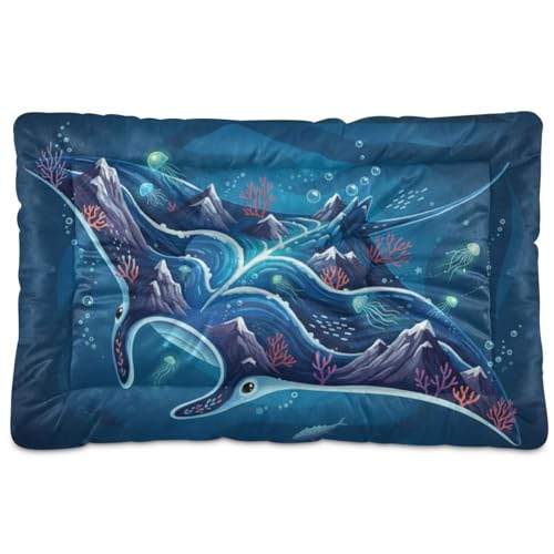 Manta Ray Deep Ocean Collage Hundebett, waschbar, weich, bequem, rutschfeste Unterseite, für große, mittelgroße und kleine Hunde, 91,4 x 61 cm von GuoChe