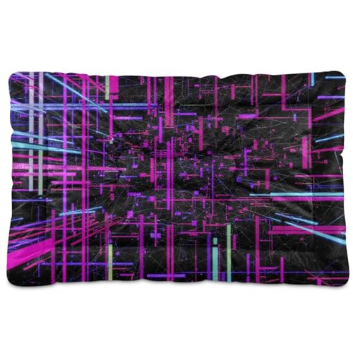 Neon Glitch Gitterhintergrund, waschbar, Haustiermatte, rutschfest, weich, bequem, für mittelgroße und große Hunde, 91,4 x 61 cm von GuoChe