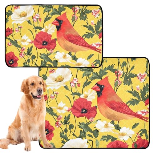 Urinierdecke für Hunde, waschbar, rutschfest, Teppich für Auto, 61 x 91,4 cm + 91,4 x 106,7 cm, Vogelblumen-Gelb, 2 Stück von GuoChe