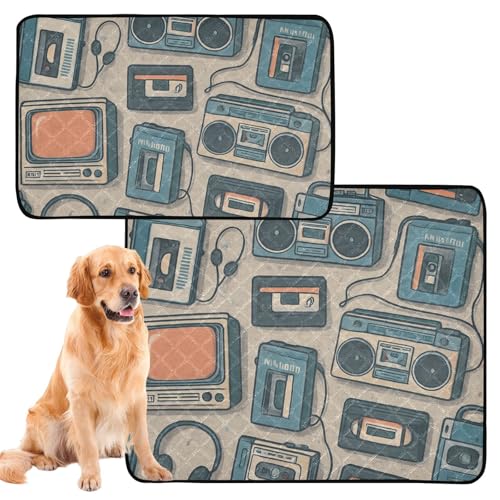 Urinierdecke für Hunde, waschbar, rutschfest, für Boden, 61 x 91,4 cm + 91,4 x 106,7 cm, 90s_Technologie, Retro-Muster, 2 Stück Urinierdecke für Hunde, waschbar, rutschfest, für Boden, 61 x 91,4 cm + 91,4 x 106,7 cm, 90s_Technologie, Retro-Muster, 2 Stück von GuoChe