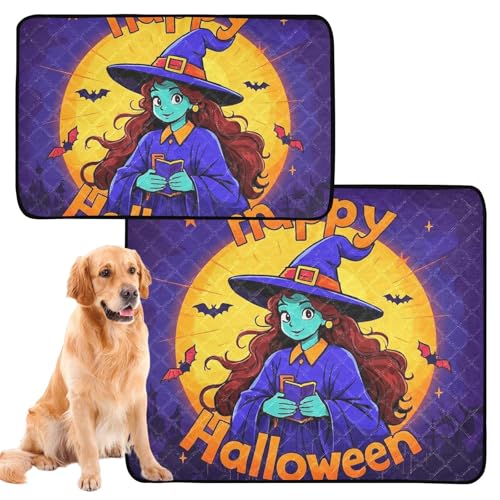 Urinierdecke für Hunde, waschbar, rutschfest, für Rasen, 50,8 x 61 cm, Happy Halloween, Cartoon, niedliche Hexe, 3 Stück Urinierdecke für Hunde, waschbar, rutschfest, für Rasen, 50,8 x 61 cm, Happy Halloween, Cartoon, niedliche Hexe, 3 Stück von GuoChe
