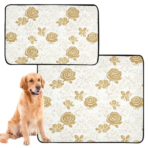 Urinierdecke für Hunde, waschbar, rutschfeste Bodenmatte für Auto und Flugzeug, 61 x 91,4 cm + 91,4 x 106,7 cm, goldfarbenes Rosenmuster, 2 Stück von GuoChe
