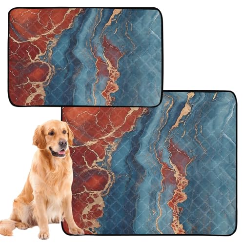 Urinierdecke für Hunde, waschbar, rutschfeste Bodenmatte für Reisen, 61 x 91,4 cm + 91,4 x 106,7 cm, Marmor-Rot, Blau, 2 Stück von GuoChe