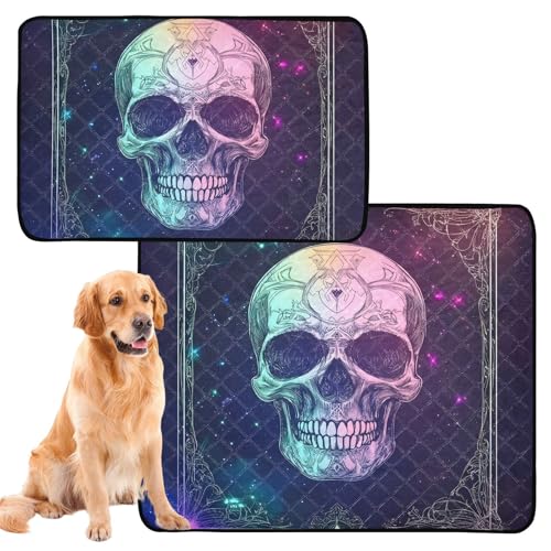 Urinierdecke für Hunde, waschbar, rutschfeste Matte für Hunde, für draußen, 50,8 x 61 cm, Totenkopf-Neon-Kunstdruck, 3 Stück von GuoChe