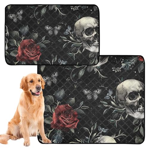 Urinierdecke für Hunde und Katzen, rutschfeste Matte für Hunde, Autositz, 50,8 x 61 cm, Totenkopf-Rosenmuster, 3 Stück von GuoChe