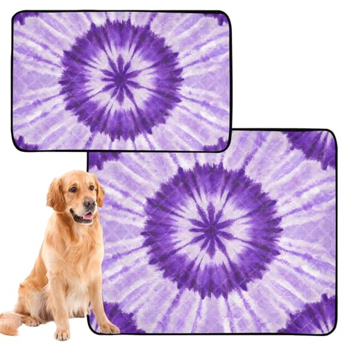 Uriniermatte für Hunde, extra groß, waschbar, rutschfest, für Autositz, 61 x 91,4 cm + 91,4 x 106,7 cm, violettes Batikmuster, 2 Stück Uriniermatte für Hunde, extra groß, waschbar, rutschfest, für Autositz, 61 x 91,4 cm + 91,4 x 106,7 cm, violettes Batikmuster, 2 Stück von GuoChe