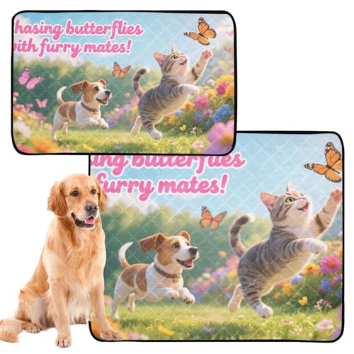 Uriniermatte für große Hunde, waschbar, rutschfest, 61 x 91,4 cm + 91,4 x 106,7 cm, Schmetterlinge mit pelzigen Freunden, 2 Stück Uriniermatte für große Hunde, waschbar, rutschfest, 61 x 91,4 cm + 91,4 x 106,7 cm, Schmetterlinge mit pelzigen Freunden, 2 Stück von GuoChe
