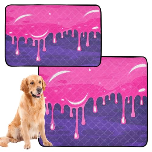 Uriniermatte für große Hunde, waschbar, rutschfest, für Auto und Flugzeug, 61 x 91,4 cm + 91,4 x 106,7 cm, rosa Tropfen-Design auf Lila, 2 Stück Uriniermatte für große Hunde, waschbar, rutschfest, für Auto und Flugzeug, 61 x 91,4 cm + 91,4 x 106,7 cm, rosa Tropfen-Design auf Lila, 2 Stück von GuoChe