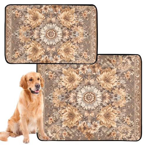 Uriniermatte für große Hunde, waschbar, rutschfeste Matte für Hunde für den Innenbereich, 50,8 x 61 cm, Blumenmuster, Braun, quadratisch, 3 Stück von GuoChe