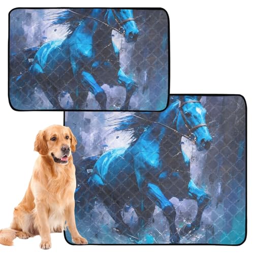 Uriniersichere Hundematte für den Boden, rutschfeste Bodenmatte für Reisen, 61 x 91,4 cm + 91,4 x 106,7 cm, blaues Pferd, Laufkunst, 2 Stück Uriniersichere Hundematte für den Boden, rutschfeste Bodenmatte für Reisen, 61 x 91,4 cm + 91,4 x 106,7 cm, blaues Pferd, Laufkunst, 2 Stück von GuoChe