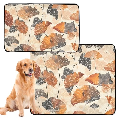 Wasserabsorbierende Matte für Hundenapf, Katzen-Urinierunterlagen für Indoor-Katzen, rutschfeste Bodenmatte für Sofa, 61 x 91,4 cm + 91,4 x 106,7 cm, Ginkgoblatt-Herbstmuster, 2 Stück von GuoChe