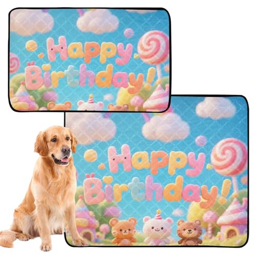 Wasserabsorbierende Matte für Hundenapf, Urinierdecken, waschbar, rutschfeste Matte für Haustierbett, 61 x 91,4 cm + 91,4 x 106,7 cm, Cartoon-Tiere, Happy Birthday, bunt, 2 Stück Wasserabsorbierende Matte für Hundenapf, Urinierdecken, waschbar, rutschfeste Matte für Haustierbett, 61 x 91,4 cm + 91,4 x 106,7 cm, Cartoon-Tiere, Happy Birthday, bunt, 2 Stück von GuoChe